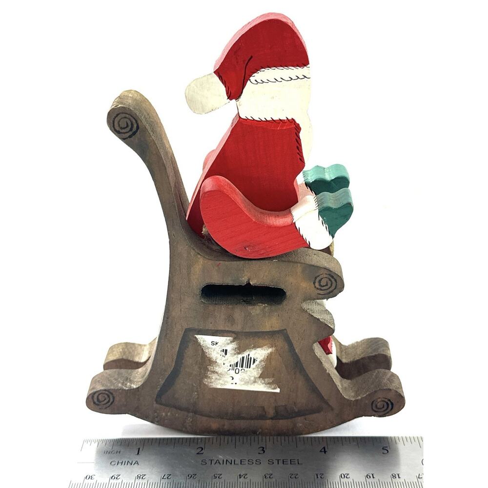 Hand-Carved & Painted Wooden Santa in Sleigh Christmas Decoration 6.5” - Picture 6 of 8